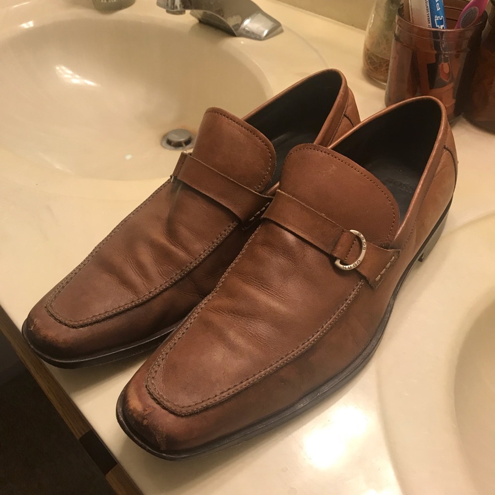 Hugo Boss leather slip on loafers